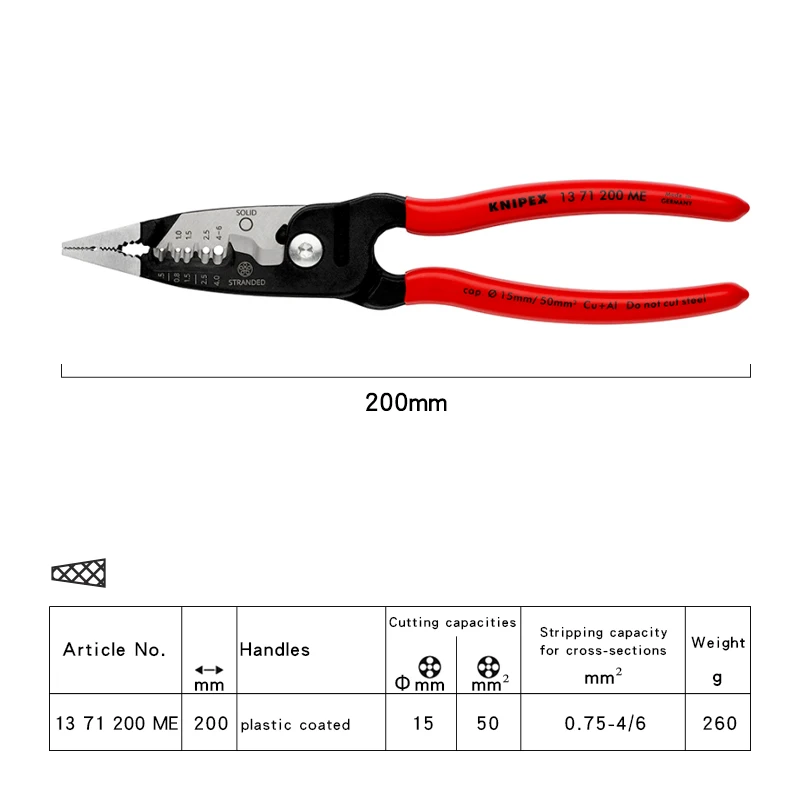 KNIPEX Tools Wire Stripper Muti-funtion Stripping Pliers with Location Ridges Precise Positioning Metric Version 13 71 200 ME