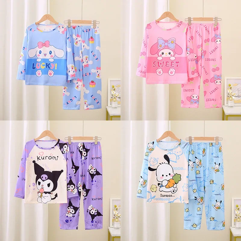 Miniso Kawaii Anime Kuromi My Melody Cinnamoroll Children's Pajamas Sets 2024 Spring Kids Sleepwear Girl Pijama Cute Loungewear