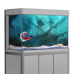 Fish Tank Background Sticker, Sunken Ship Undersea Landscape HD Printing Wallpaper Aquarium Backdrop Decorations PVC