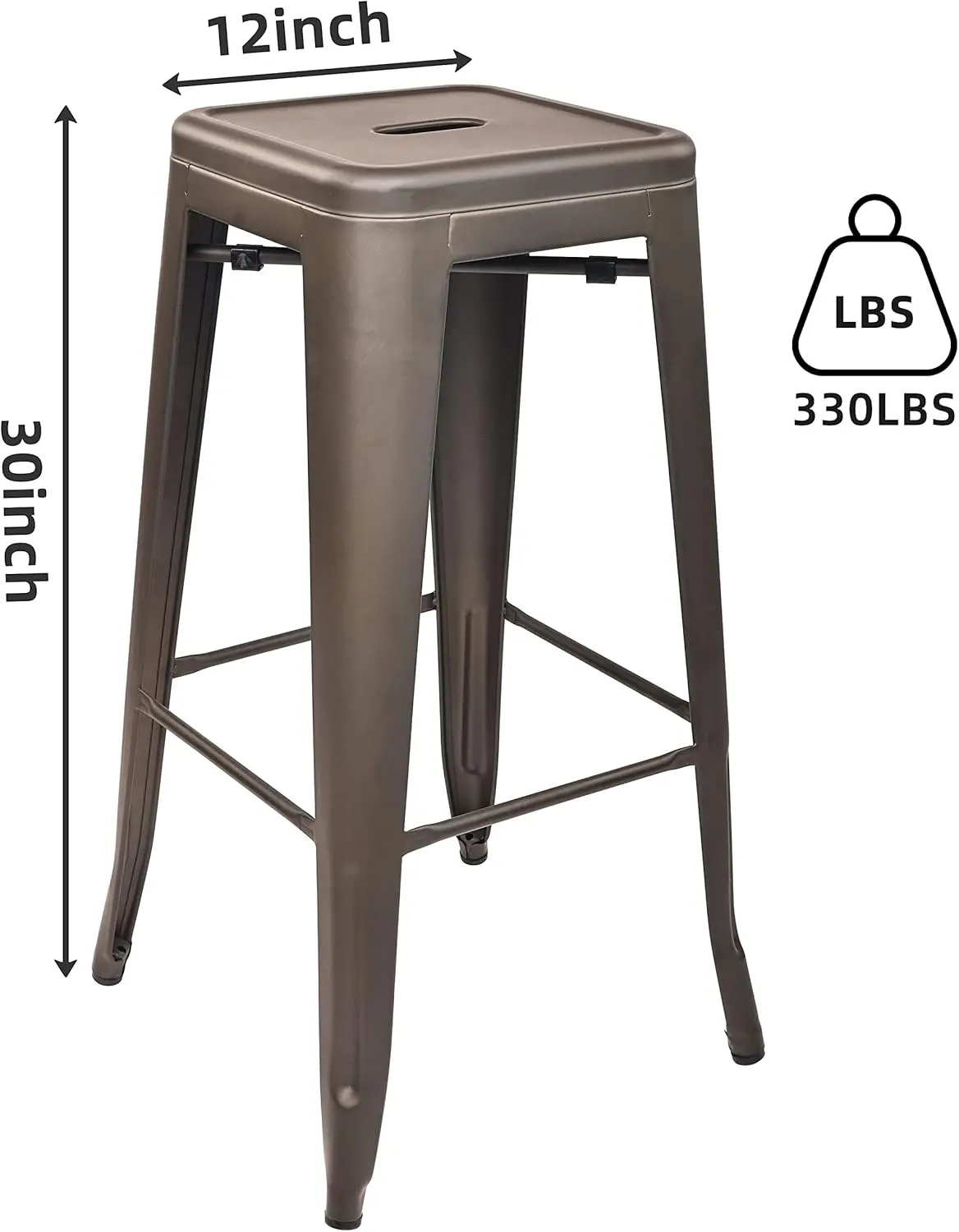 30 Inches Metal Bar Stools High Backless Stools Indoor Outdoor Stackable Kitchen Stools, Bronze, Set of 4