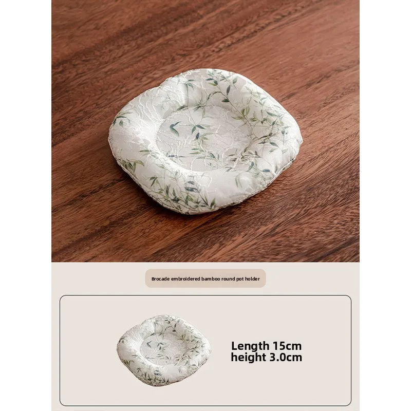 مجموعة قواعد أكواب مطرزة أنيقة من الديباج، طبق شاي سميك مقاوم للحرارة مع Zhixin