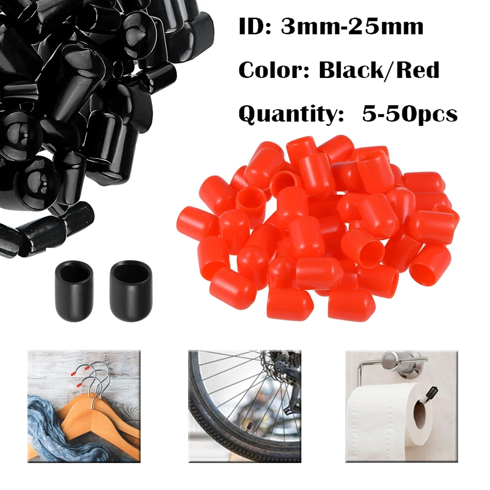 5-50pcs Black Red Rubber End Caps, Vinyl Thread Protectors,Safety Covers for Bolts Screws, Fast Shipping
