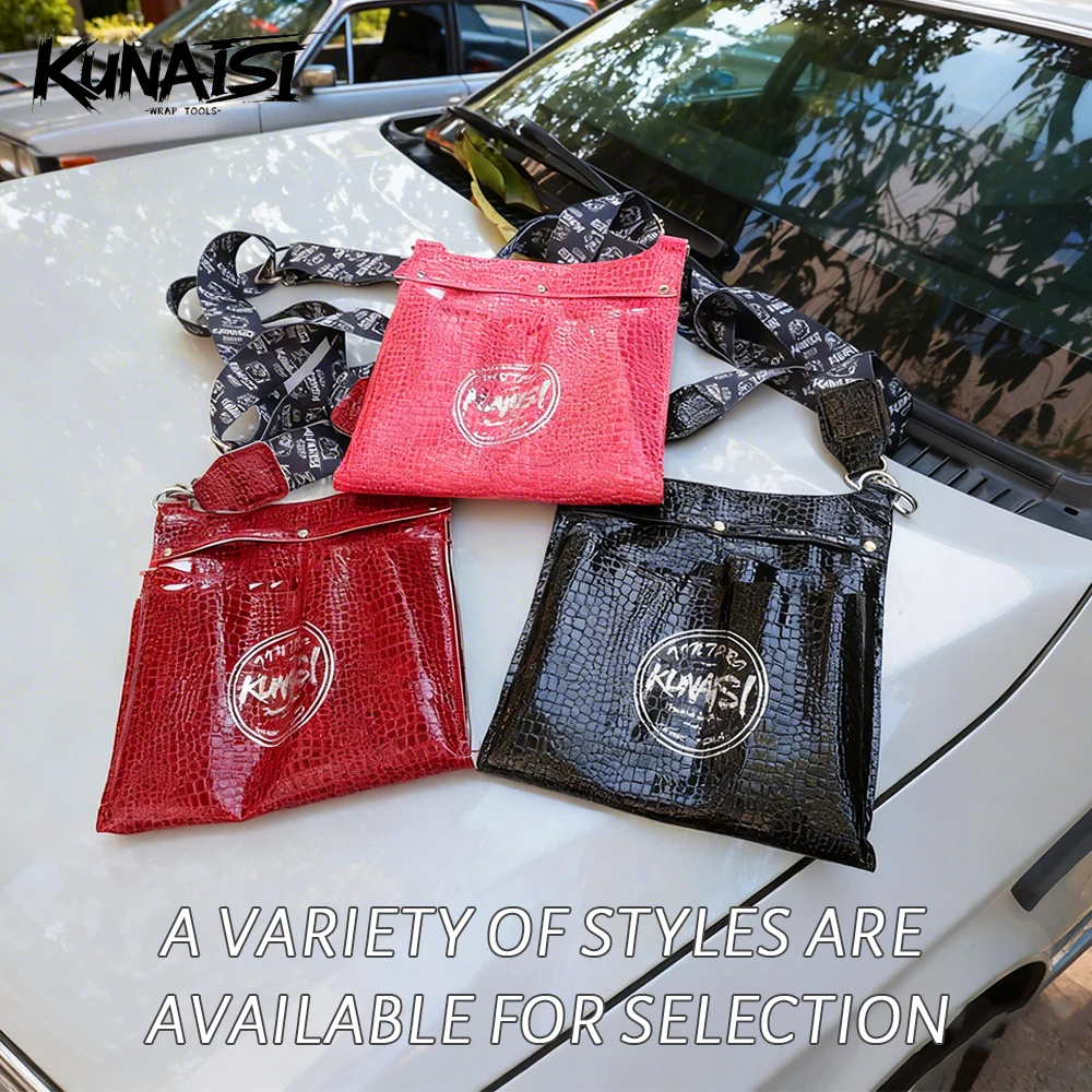 

KUNAISI Genuine Croc Leather Multi-Pocket Tool Bag Crossbody Waist Pack for Car Window Film Tinting Tools Waterproof