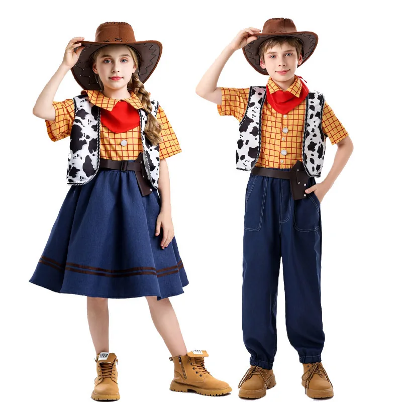 Disfraz de personaje de Toy Story para puesta en escena, conjunto Woody de manga larga y corta para Cosplay del Día del Niño