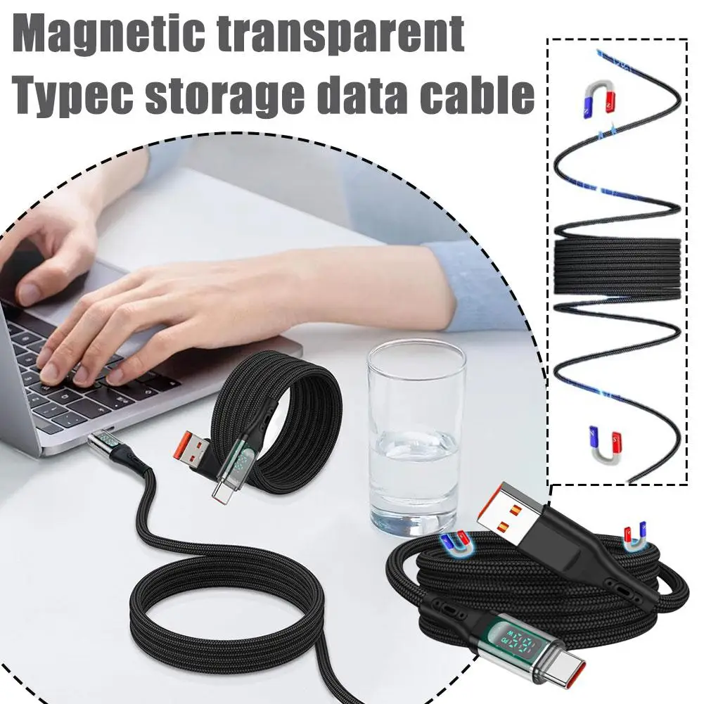 Magnetic Transparent Digital Display Typec Storage Data Cable Synchronization Charging Real-time Power 12W 65W Fast Data O9Y1