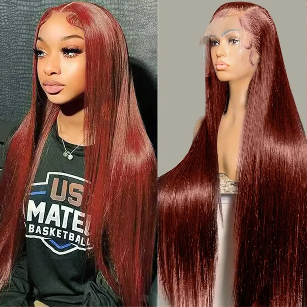 Reddish Brown 13x4 Straight Lace Front Wigs Human Hair 13x6 Hd Lace Frontal Wig Brazilian Dark Red Brown Wig Pre Plucked