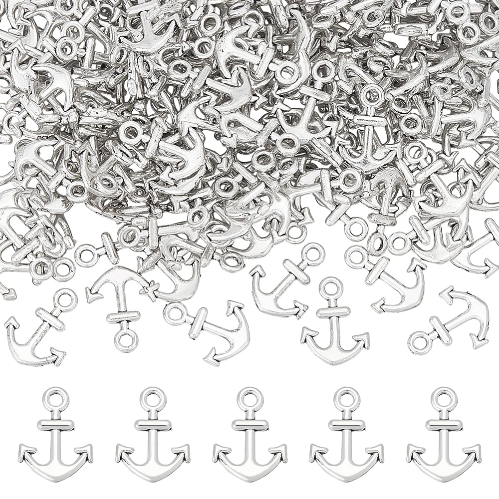 200Pcs Alloy Anchor Charms Vintage Nautical Anchor Pendant Ocean Theme Silver Ship Sailing Charm for Crafting Jewelry Making