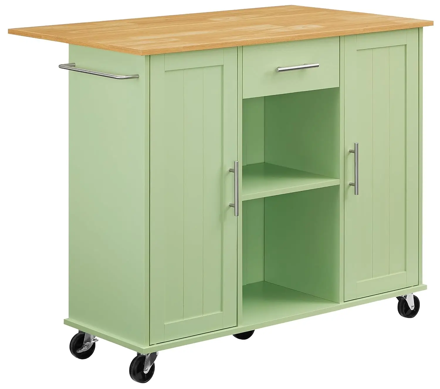 Rolling Storage Cart Kitchen Island Shelves Microwave Stand Coffee Bar Mint Natural, Customized