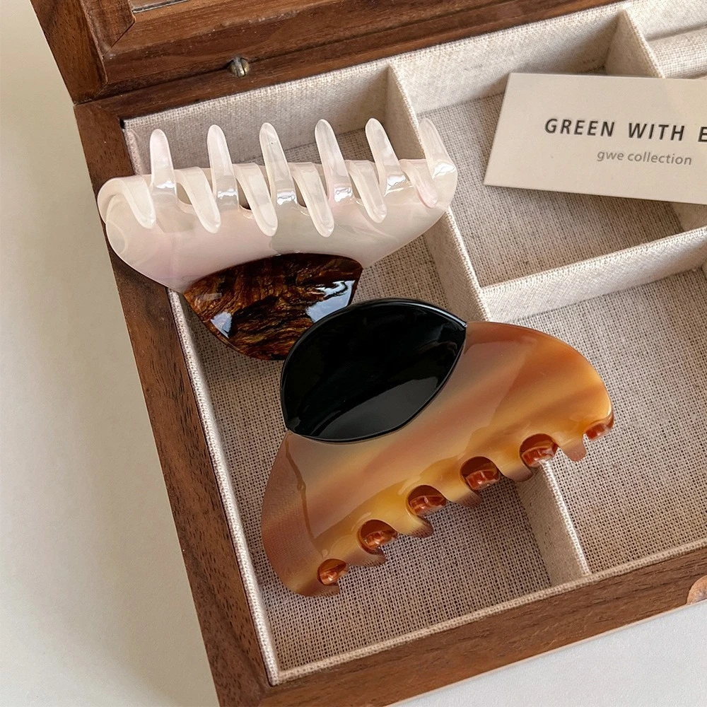 Acetate Jumbo Shark Clip for Thick Hair, Wood Grain Color Block Hair Claw, Strong Hold Matte Finish Hair Accessories for Women