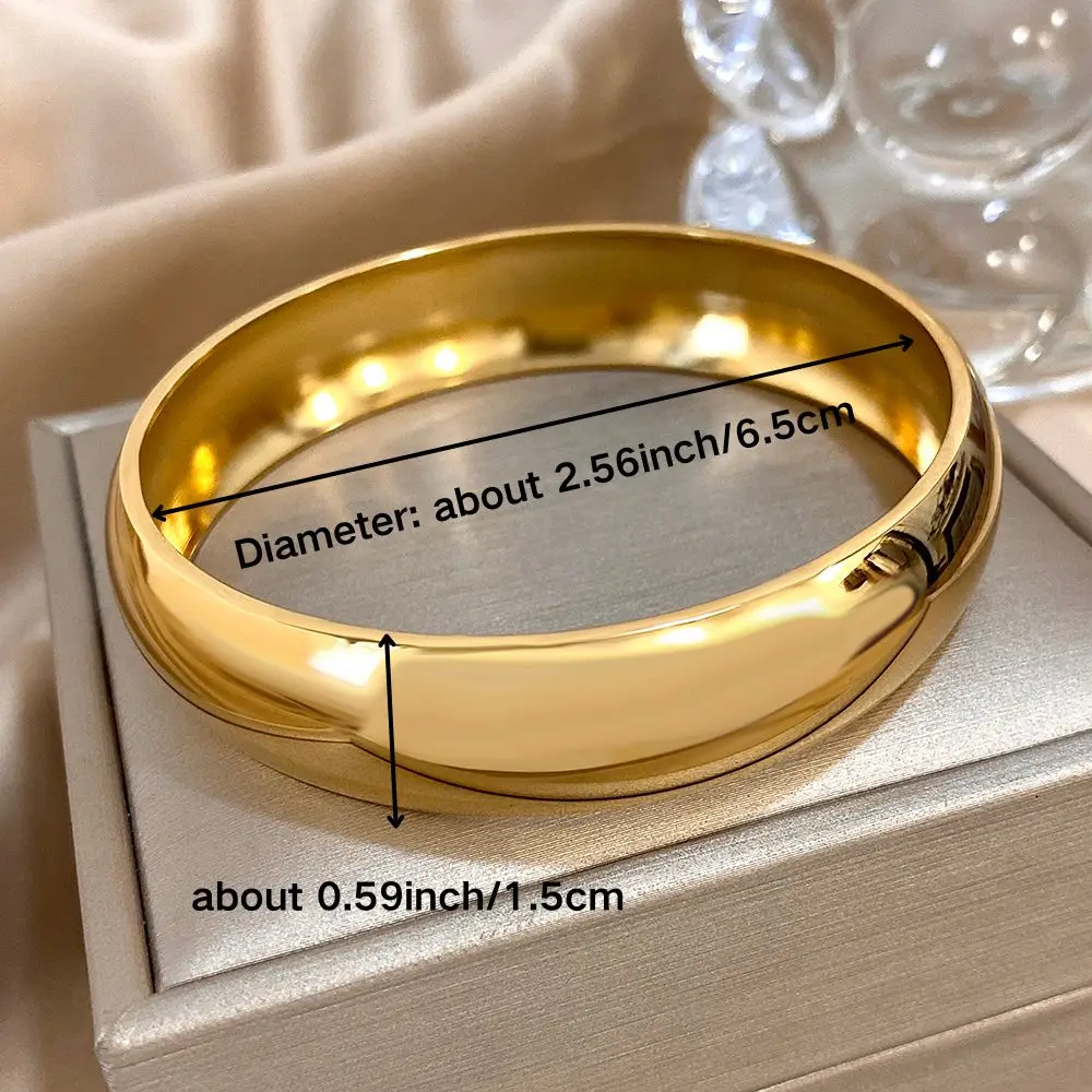 Big Glossy Wide Bracelet Bangle Hypoallergenic 18K Gold Plated Bracelets for Women Stainless Steel Cuff Jewelry Accessories