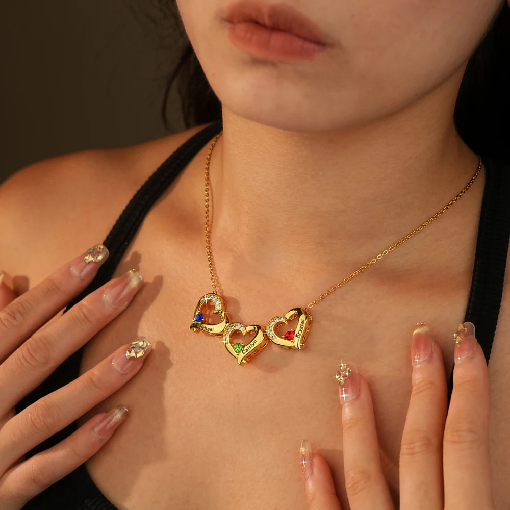 أسماء مخصصة القلب قلادة قلادة مع حجر الميلاد حجر الولادة قلادة مجوهرات شخصية هدية هدية عيد الأم #6
