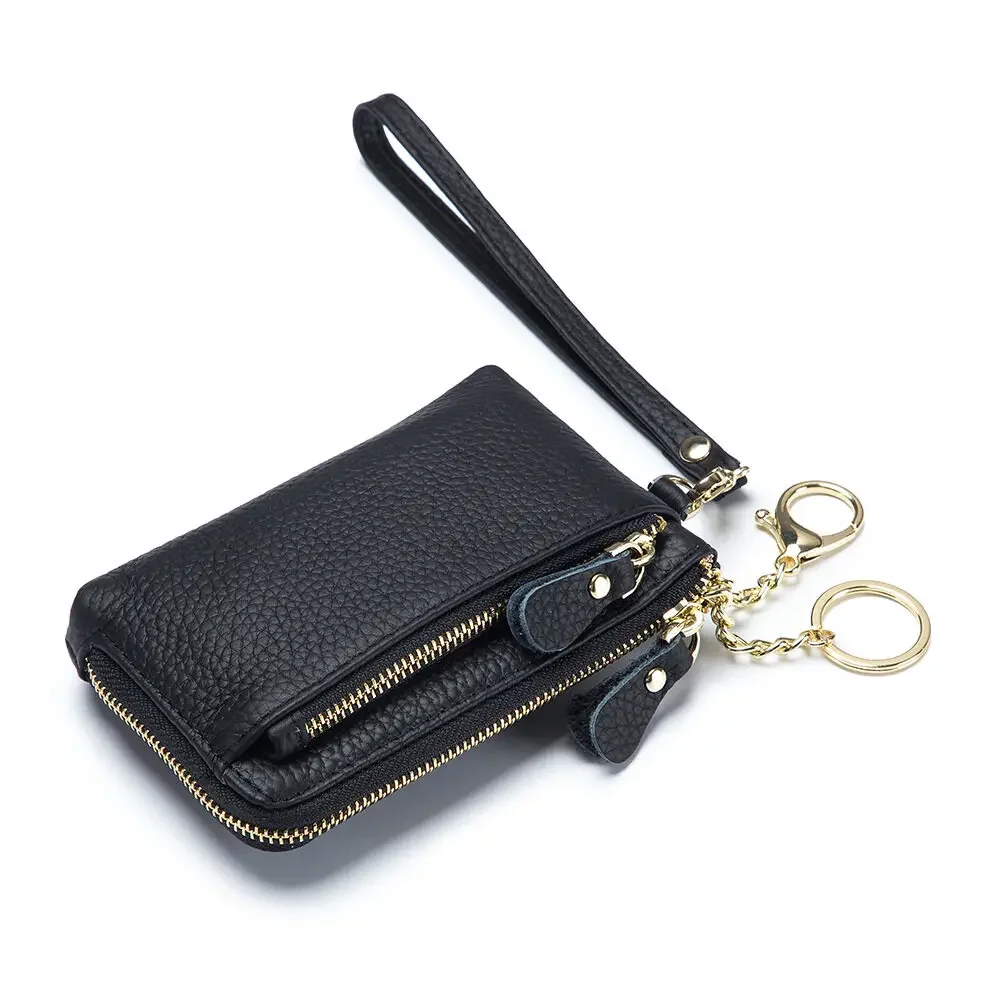 URBAN MASTER Fashion Short Wallet for Women Genuine Cow Leather Cute Clutch Bag Zipper Coin Purse Card Holder with Key Chain