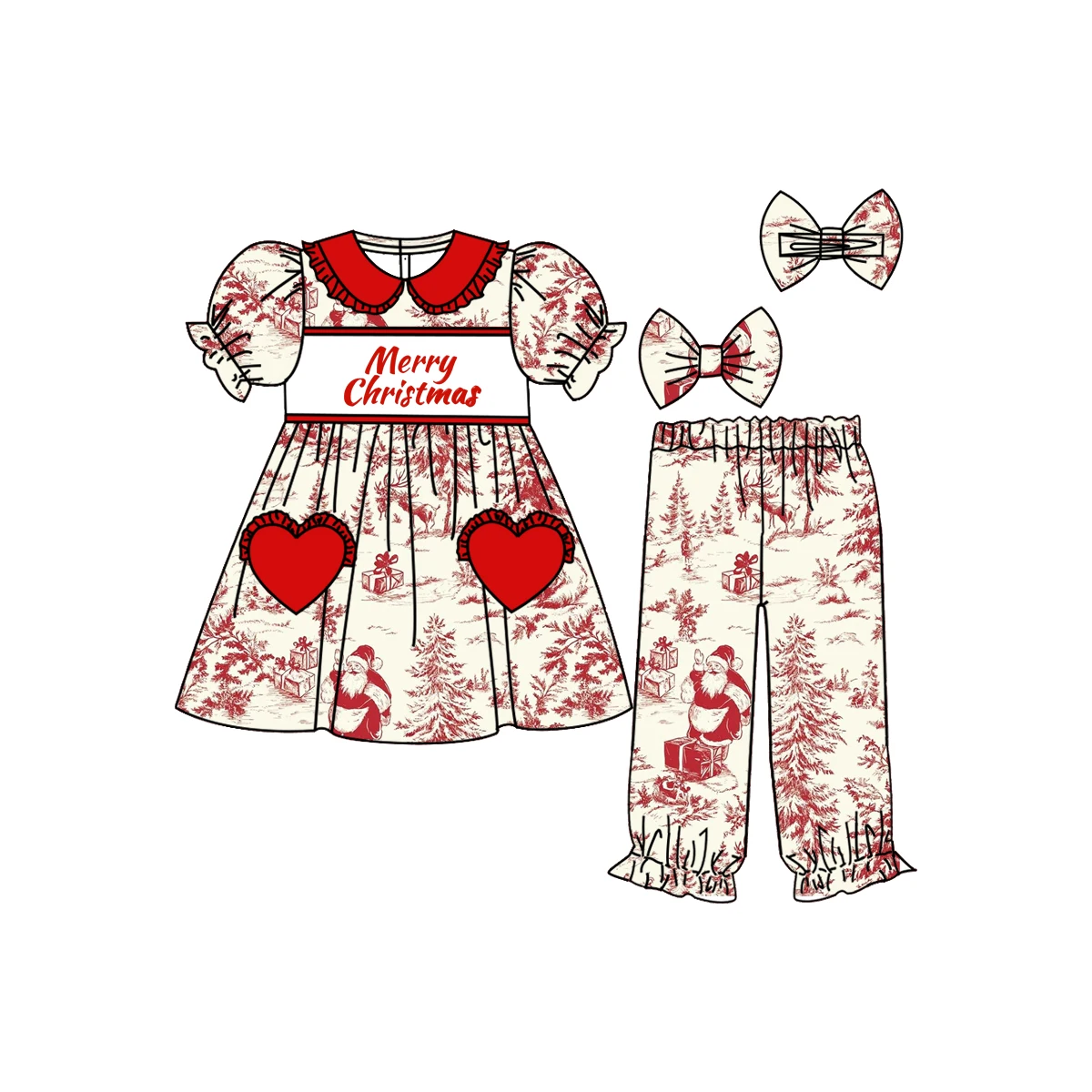 Boutique Kids Christmas Matching Pajama Outfits Boy Girls Santa Christmas Tree Print PJs Sets