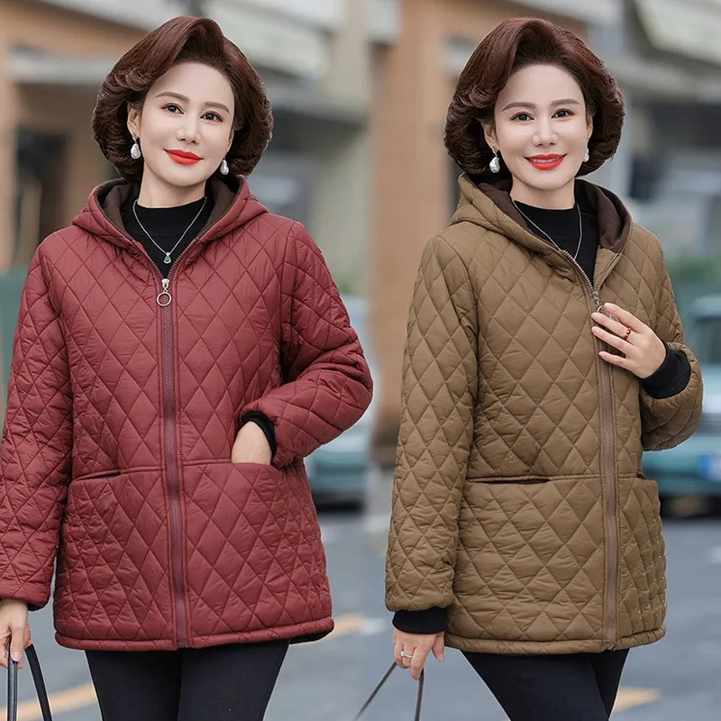 ผู้หญิงกลางอายุฤดูหนาวแฟชั่นผ้าฝ้ายขนาดเล็กเสื้อผ้าฝ้ายหนา Casual Cotton Coat Mom's Cotton Coat