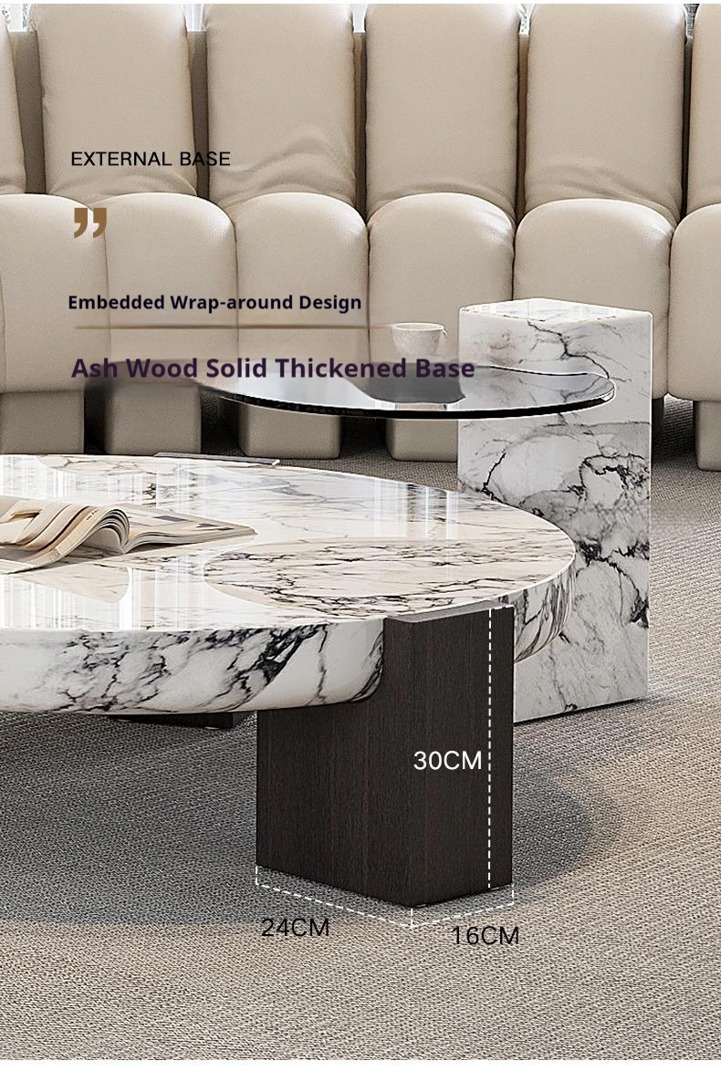 Ash Wood & Marble Nesting coffee Tables, Luxury High-Low Round Set for Any Space, Heat & Scratch Resistant, Customizable