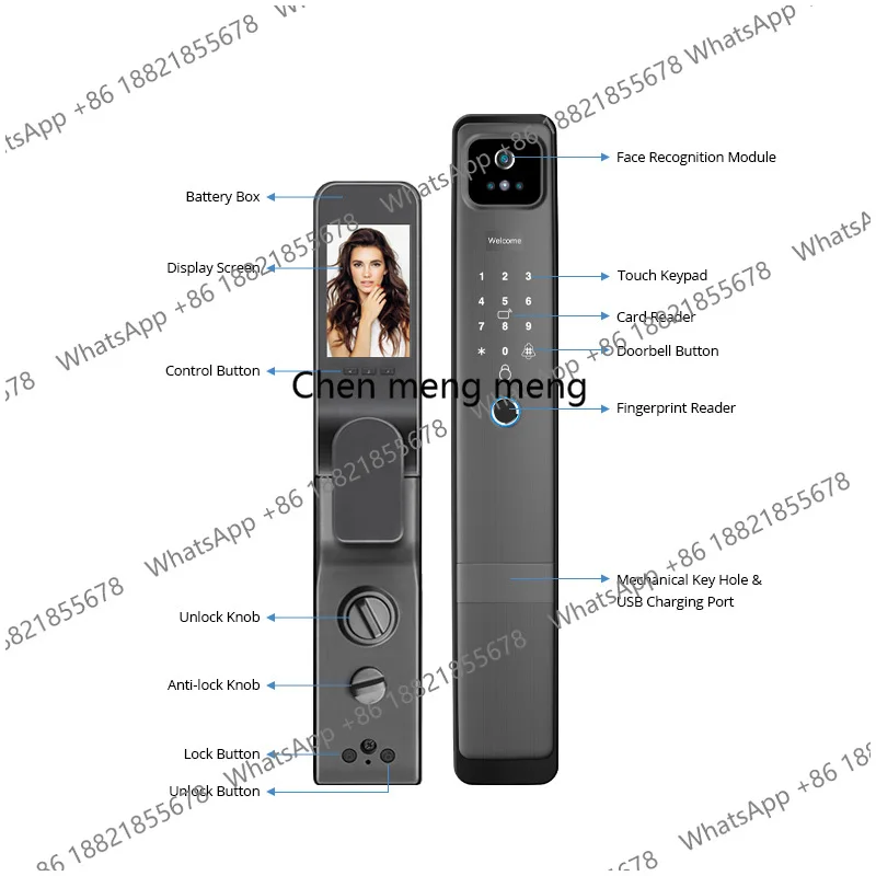 DF5 Tuya WiFi Camera Smart Lock 3D Face Recognition Digital Fingerprint Electronic Tuya Smart Door Lock APP/Key/Card