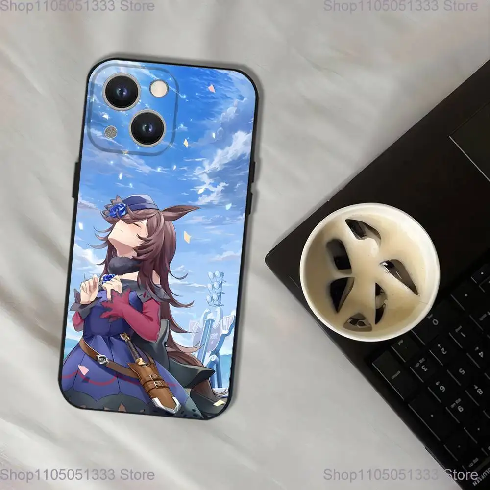 حافظة هاتف Uma Musume Pretty Derby لهاتف iPhone 17,16,15,14,13,12,11,Pro,XS,Max,XR,Plus,E,SE4,غطاء ناعم أسود صغير