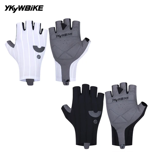 YKYW-guantes de ciclismo de medio dedo, color blanco y negro, tejidos a rayas, para deportes de bicicleta, absorbentes de golpes, para bicicleta de carretera y MTB