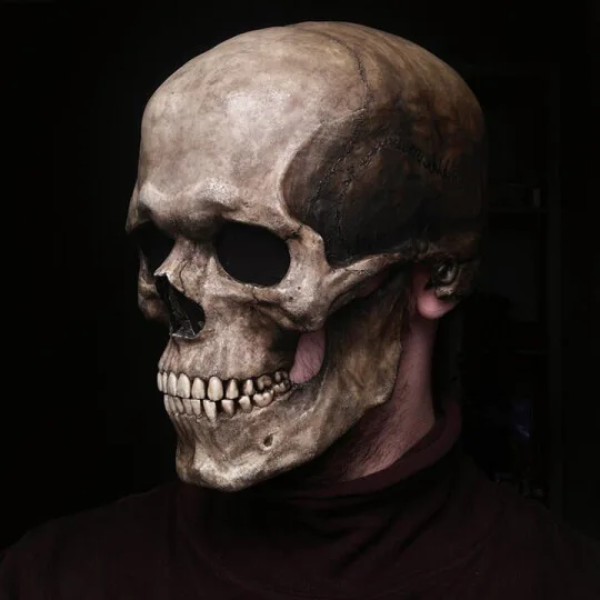 Halloween Horror Skull Latex Mask Zombie Grimace Mask Mouth Chin Can Move Hood