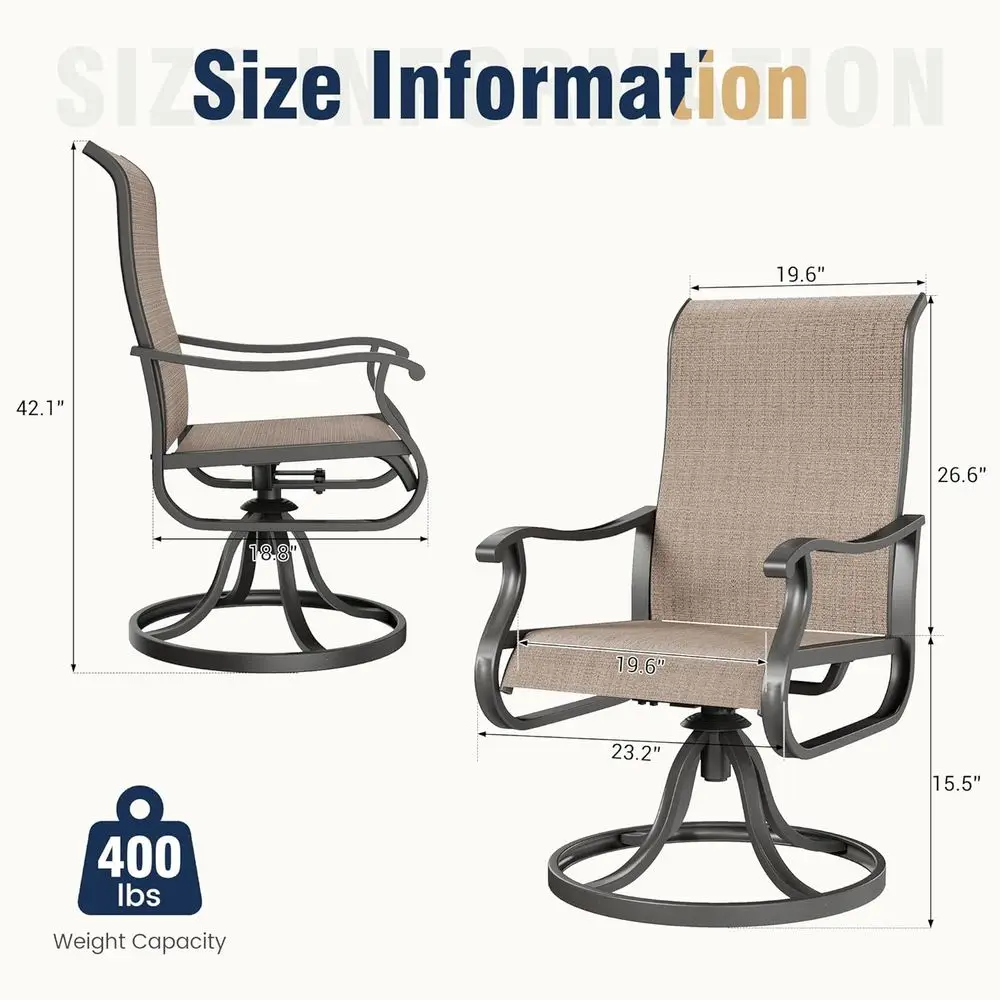 2-Piece Outdoor Swivel Rocking Chairs Set with Weather-Resistant Textilene and Metal Frame, Brown
