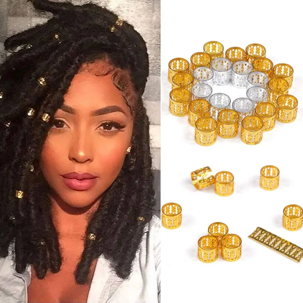 100/200Pcs Tube Beads Golden Silver Rings For Braids Jewelry Ring Dread Dreadlock Beads Adjustable Braid Cuffs Hollow Hair Beads