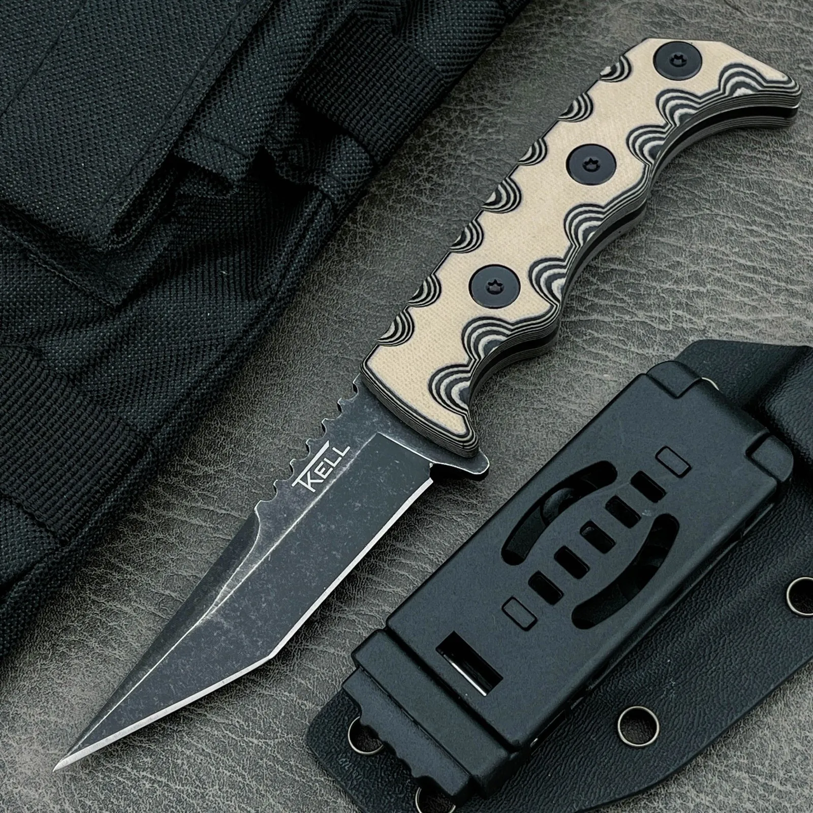 

Нож EDC для охоты с прямым лезвием, сталь 7Cr13Mov Stonewashed, фиксированный клинок, рукоять G10 с ножнами, тактический инструмент для выживания в дикой природе