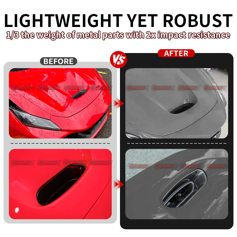 Dry Carbon Fiber Front Engine Bonnet Hood Air Outlet Vent Cover For Ferrari F8 Spyder Replacement OEM Style Auto Accessories