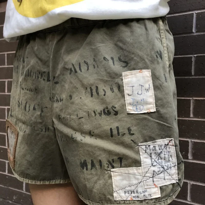 Fashion Brand 21SS KAPITAL Hirata and Hiroshi Letters Distressed Elastic Waist Heavy Washed Casual Shorts Boxers