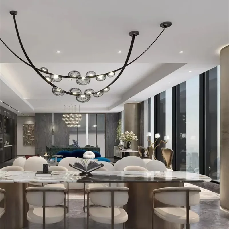 Statement chandelier Led Leather Lamp Home Decor Design Lusters black island lights for Hall Villa dining table light