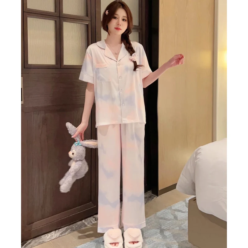 Y2k Korean Ins Harajuku Sweet Print Women\'s Pajamas French Romantic Aesthetics Home Sleepwear 2024 New Autumn Fashion Nightwear