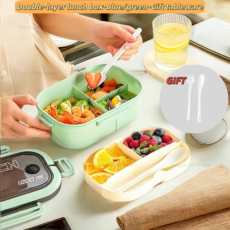 المحمولة مختومة طبقة مزدوجة مانعة للتسرب بينتو علب الاغذية مع أدوات المائدة الميكروويف آمنة تخزين المواد الغذائية الاطفال Lunchbox ملحقات المطبخ #1