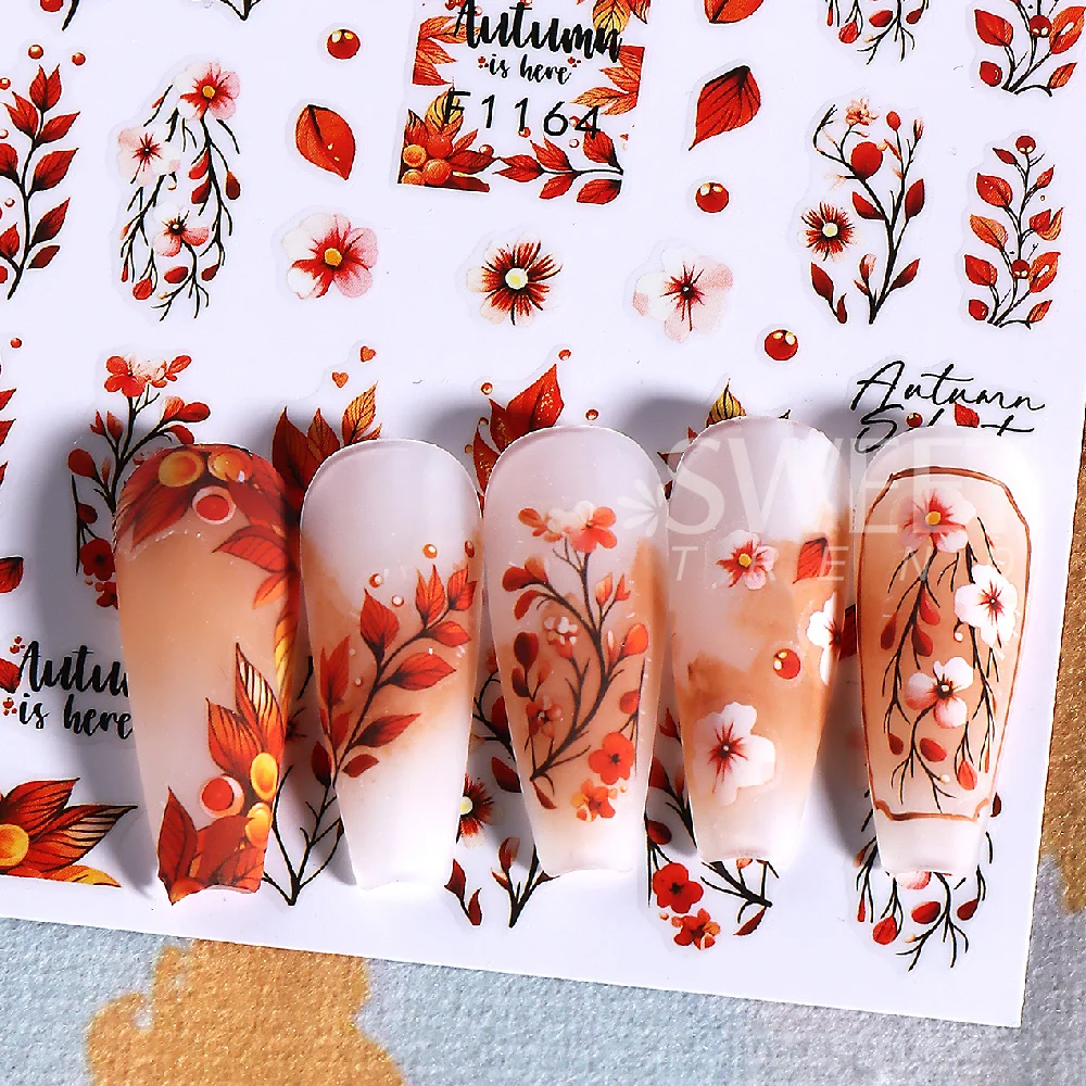 SWEET TREND-5 Stück/10 Stück Herbst-Nagelaufkleber Cartoon-Autumn-Ahornblätter-Kürbis-Elch Selbstklebende Aufkleber Halloween-Maniküre-Deko – Detail 6