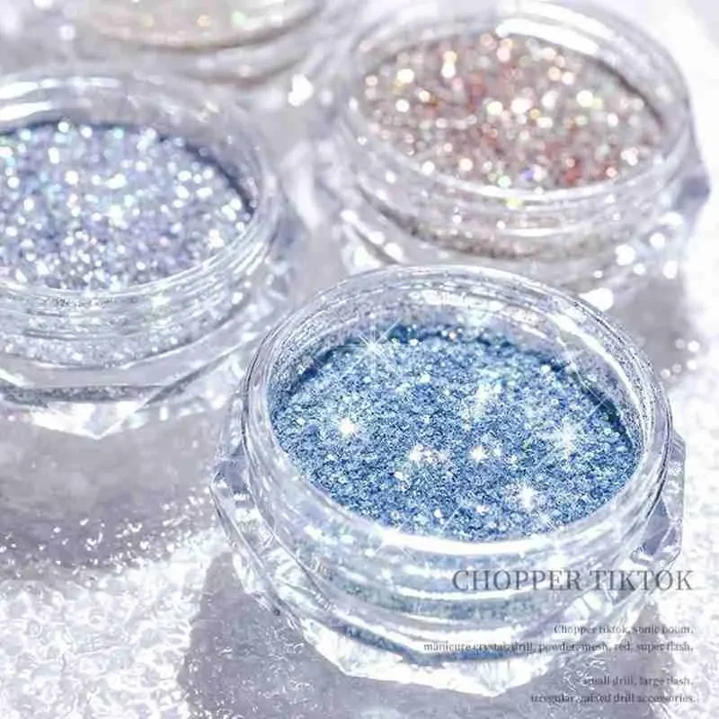 Nagel Kristal Diamant Poeder Regenboog Kleur Glanzende Nail Art Glitter Pigment Holografische Micro Boor Glas Manicure Decoratie