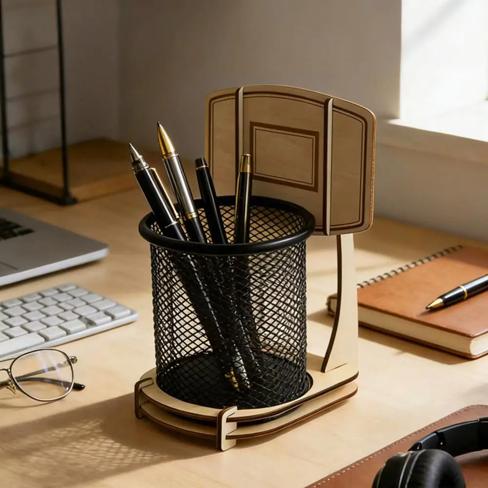 Pencil Holder Mesh Basketball Pen Holder Metal Mesh Cup Desk Organizer Basketball Stand Style Pencil Holder Ruler Eraser Organiz