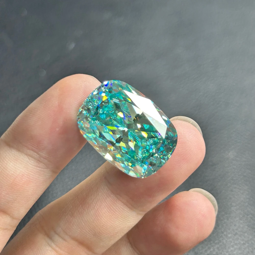 Elongated 18x25mm 41.5 Carat Blue Green GRA Moissanite Diamond Lab Created Gemstone