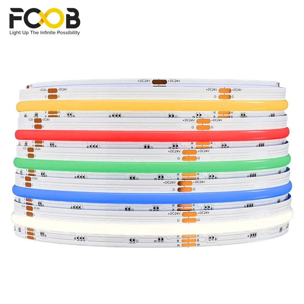 FCOB DC12V 840 DC24V 896LEDs RGB LED Light Strip Flexible FOB COB 10mm 4pin Wire Led Light High Density RA90 Linear Dimmable