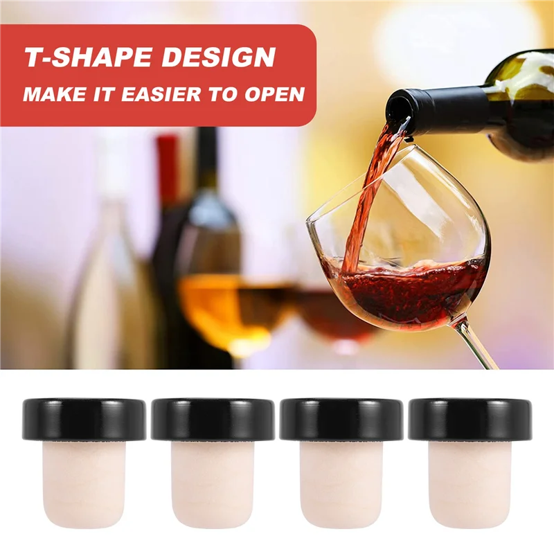 24Pcs T-Shaped Stopper Reusable Wine Cork Bottle Stopper Sealing Plug Bottle Cap for Wine Beer Bottles (Black)