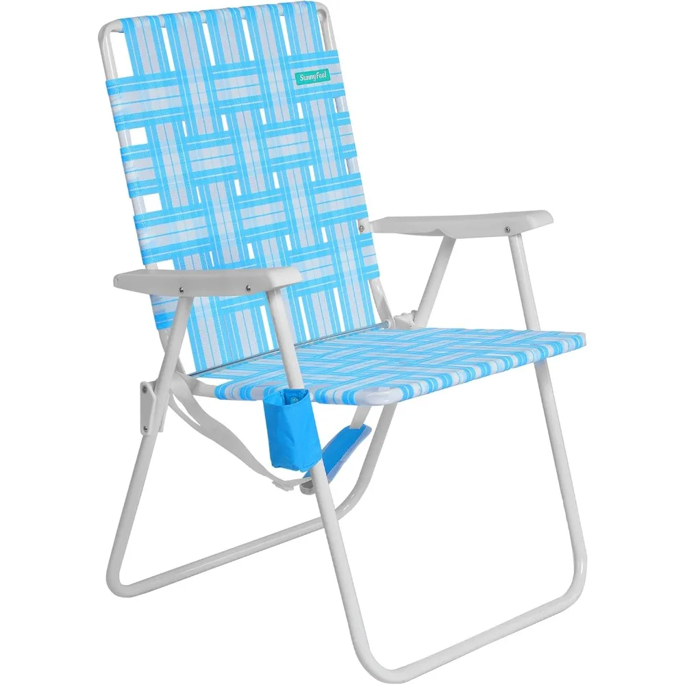 

SunnyFeel 15" Tall Folding Webbed Lawn Beach Chair for Adults, Oversized Portable High Seat Sand Chair Heavy Duty 300 LBS,