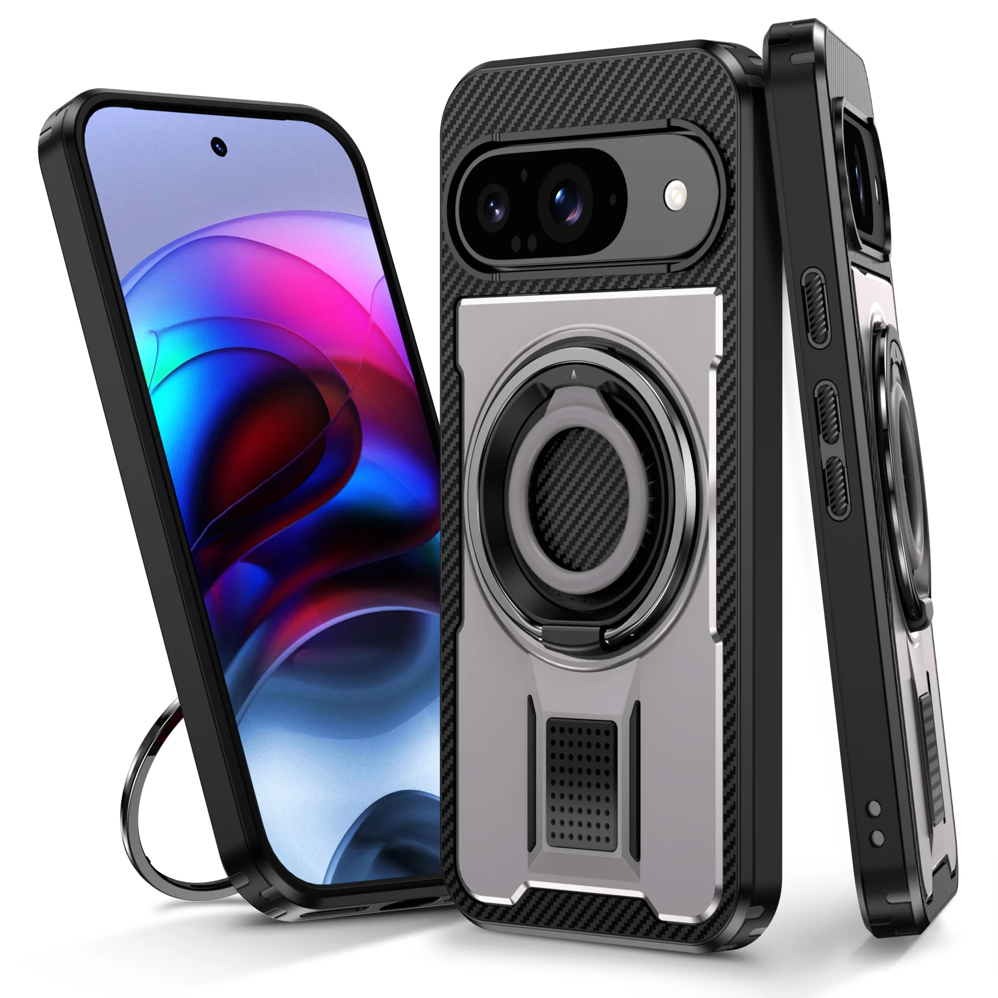 

HARUINO for Google Pixel 8 Pro Pixel 8A Case Anti drop Heat Dissipation Elastic Ring Buckle Rotating Stand Phone Case