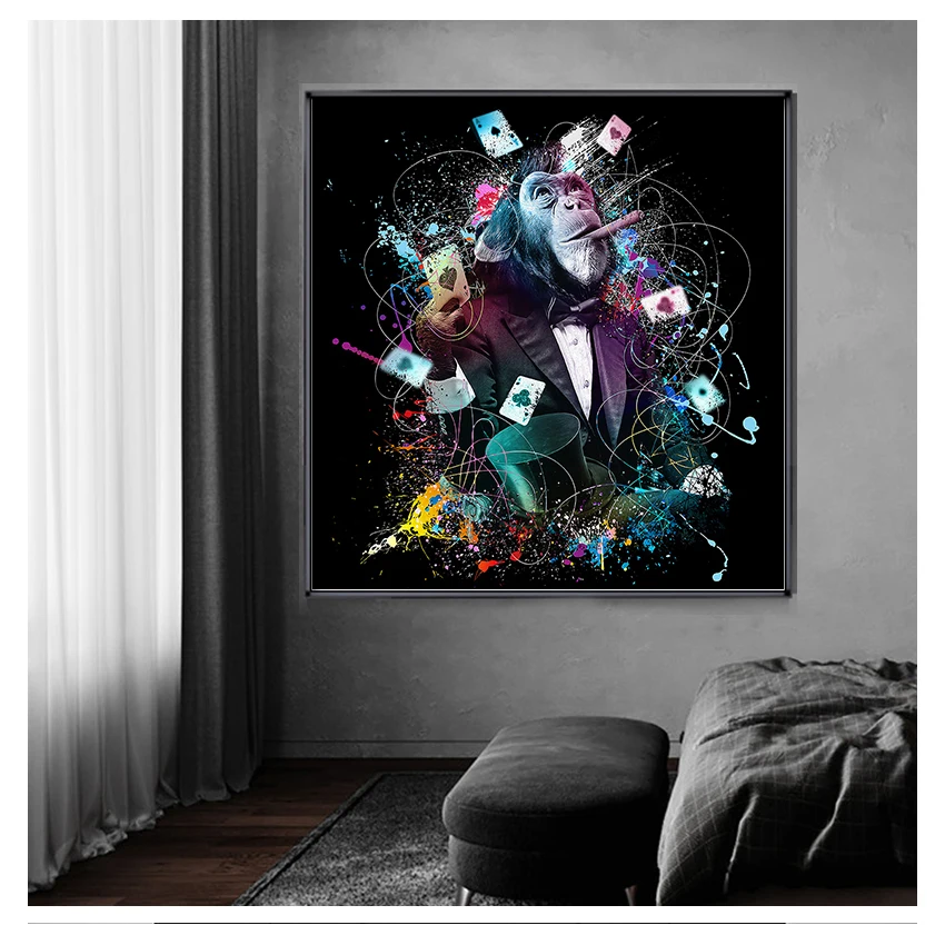 Monkey Canvas Painting Posters and Prints Cuadros Banksy Pop Wall Art Picture for Living Room Graffiti Street Art Abstract Cute