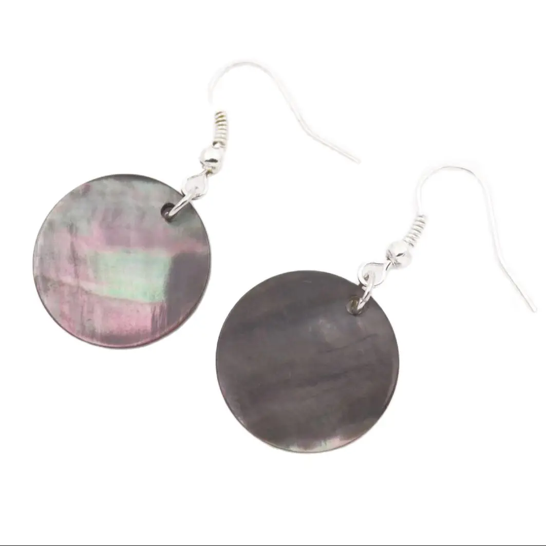 Natural Black Coin Shell Mother of Pearl Drop Dangle Silvery Hook Teardrop Dangle Hook Earrings Women Earring  20mm 30mm