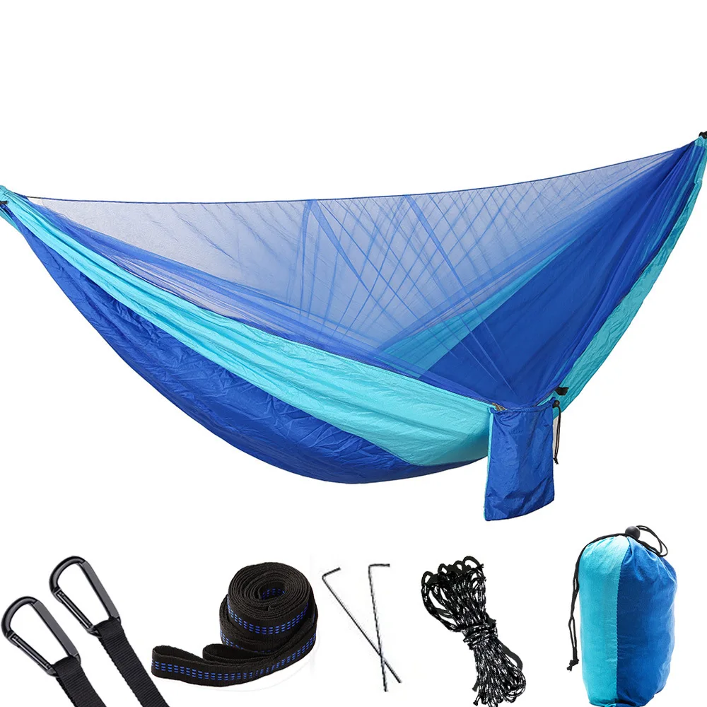 

Outdoor Camping Hammock High Strength Parachute Fabric Hanging Bed Sleeping Swing Hammock With Mosquito Net