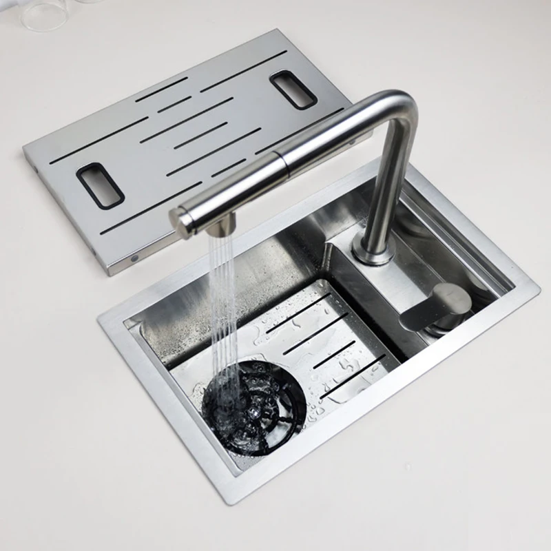 Brushed Hidden Island Mini Sink SUS 304 Stainless Steel Handmade Single Cup Rinser Kitchen Sinks