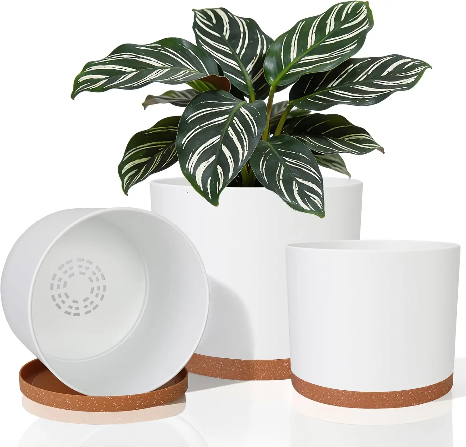 

10/9/8 Inch Modern Cylinder Planter, Plant Pots for Indoor Outdoor Plants, Flower Pots with Drainage Holes and Saucers f