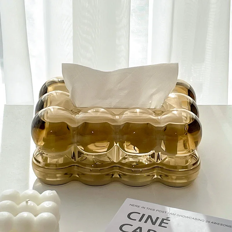 Modern Amber Gold Tissue Box Rectangular Ball Napkin Face Towel Storage Box Living Room Countertop Storage Container Home Decor