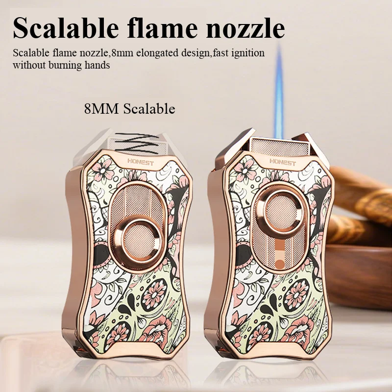 

Портативная ветрозащитная одинарная прямая сильная огневая зажигалка для сигар, металлическая матрица, креативный дизайн, бутановая газовая зажигалка для сигар