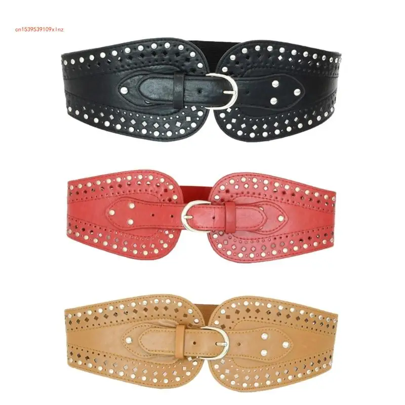 

Modern Black Wide Belt Jeans Decorative Punks Waistband Rivets Rock Belt for Music Festivals and Parties