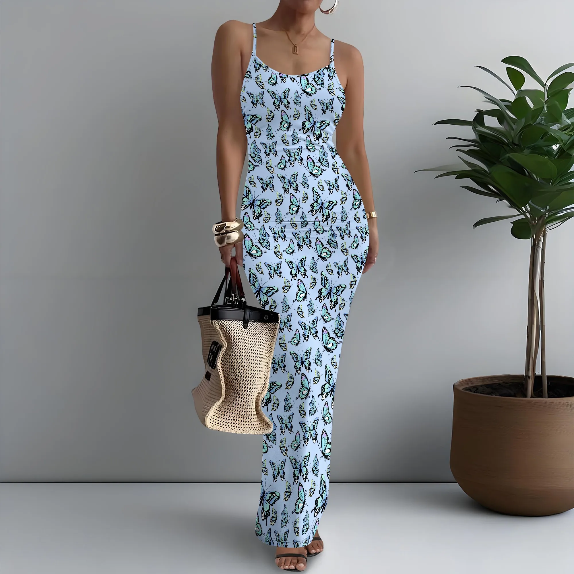 

Women's Spaghetti Strap Maxi Dress Bold Butterfly Print Edgy Fashion XS-3XL