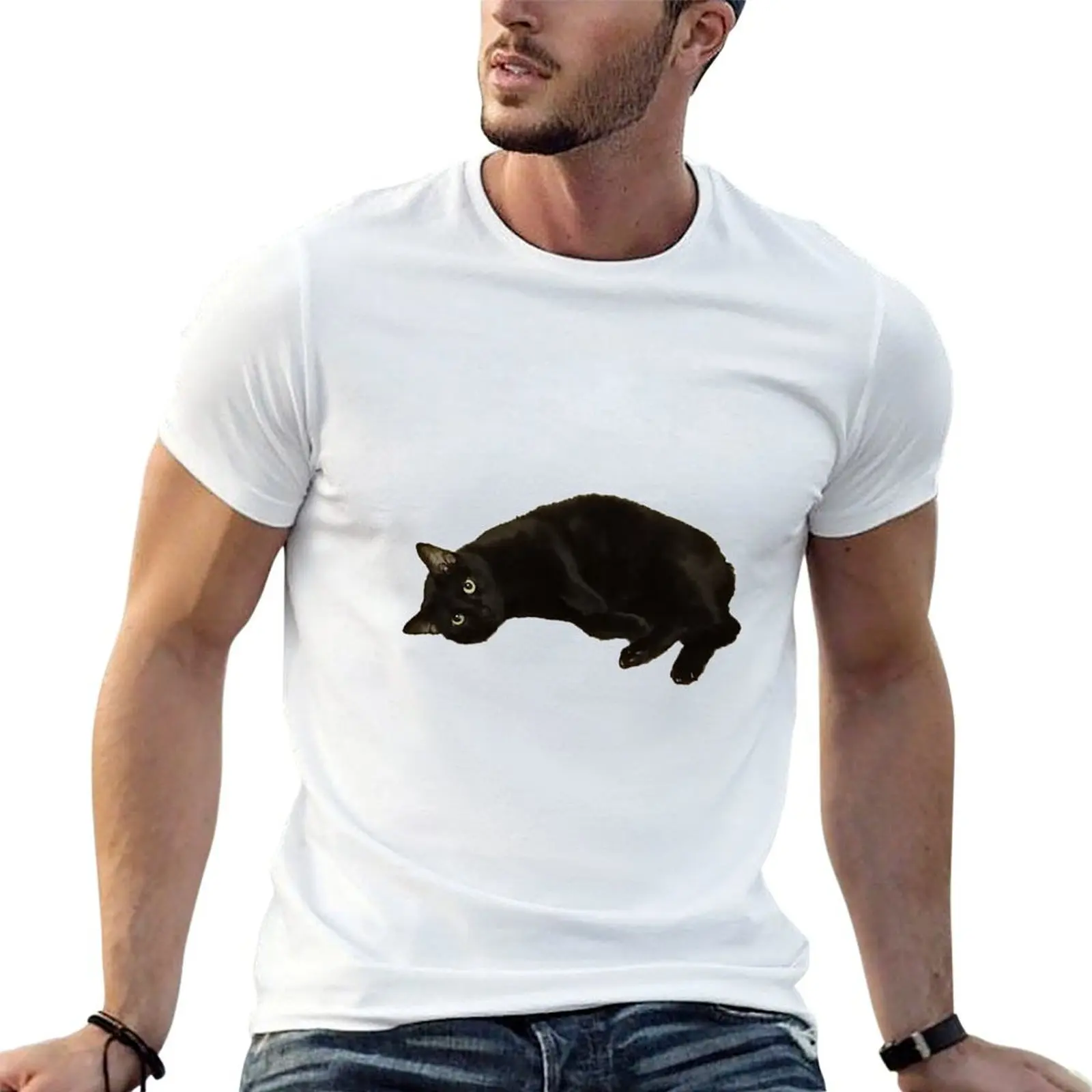 Black Cat T-Shirt Lightweight Print T-Shirt