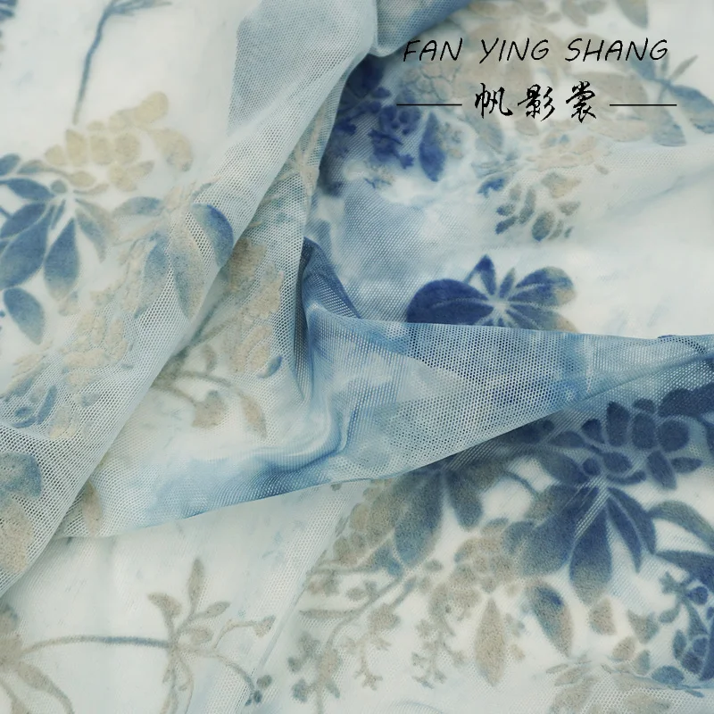 2025 الأزرق التعادل صبغ شبكة مرنة يتدفقون النسيج ل شيونغسام Telas Para Costura Tissus Couture ткан القماش Tecido لتقوم بها بنفسك